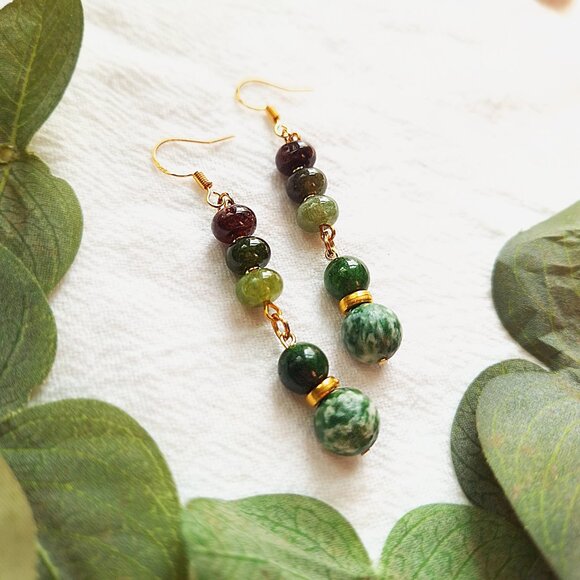 Tourmaline Crystal Earrings, Earthy Whimsigoth Earrings, Cottagecore Herbalist - Picture 8 of 8
